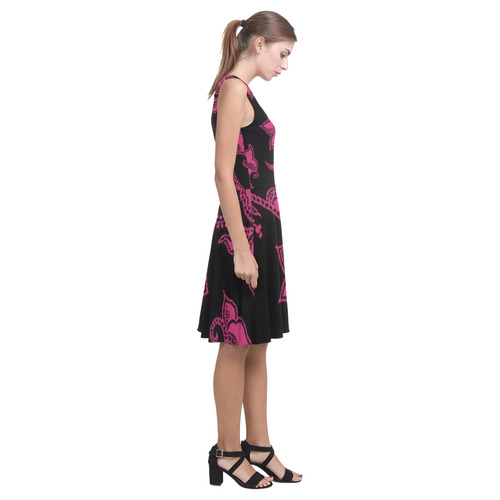 Vintage Floral Pink Yarrow and Black Atalanta Casual Sundress(Model D04)