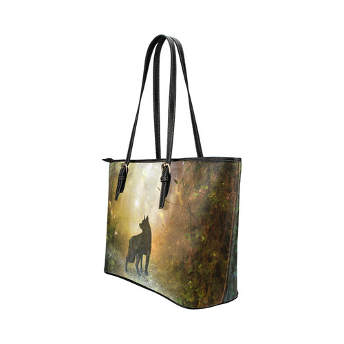 Teh lonely wolf Leather Tote Bag/Large (Model 1651)