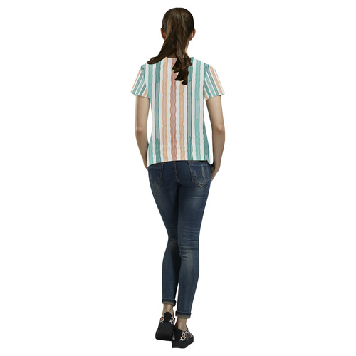 Fun decorative pastel lines, green blue orange red All Over Print T-Shirt for Women (USA Size) (Model T40)
