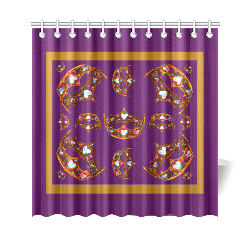 Queen of Hearts Gold Crown Tiara scattered pattern royal purple background shower curtain Shower Curtain 69"x70"