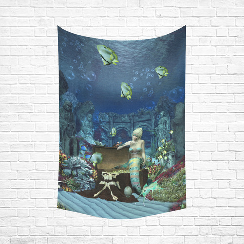 Underwater wold with mermaid Cotton Linen Wall Tapestry 60"x 90"