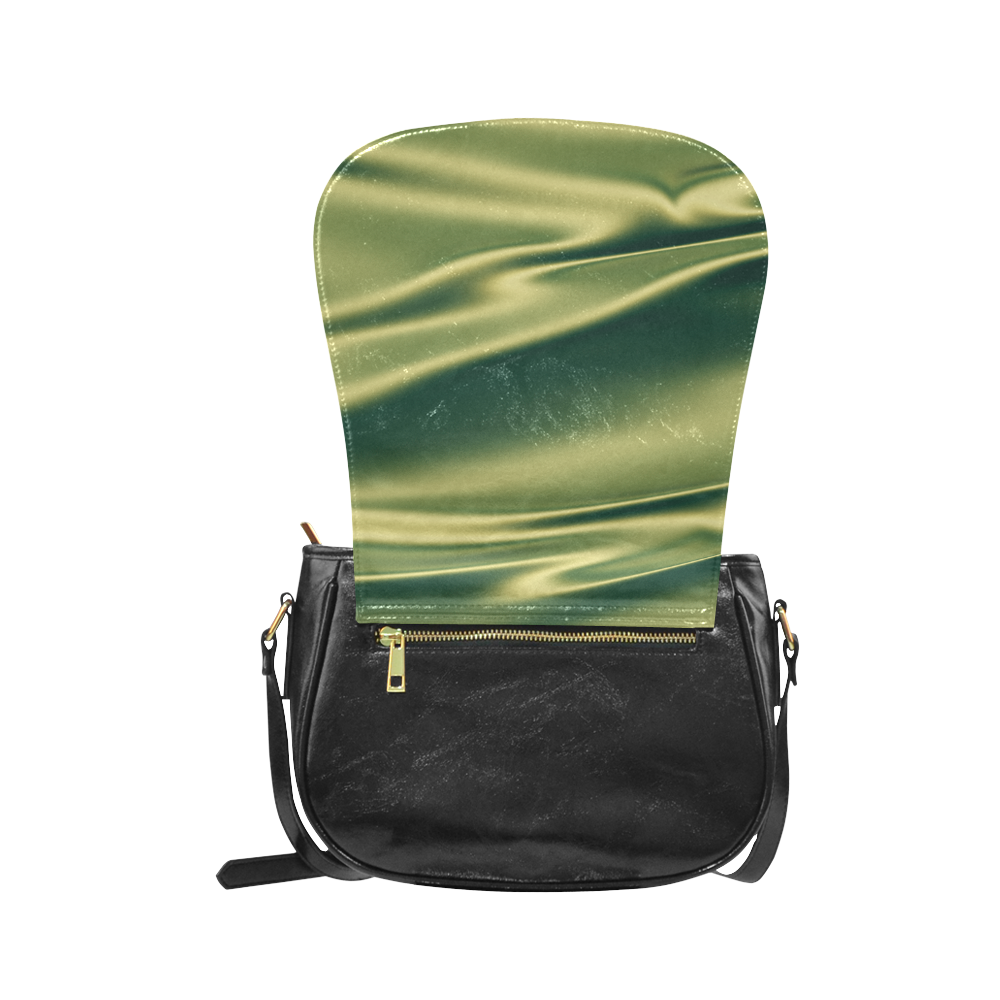 Green satin 3D texture Classic Saddle Bag/Large (Model 1648)
