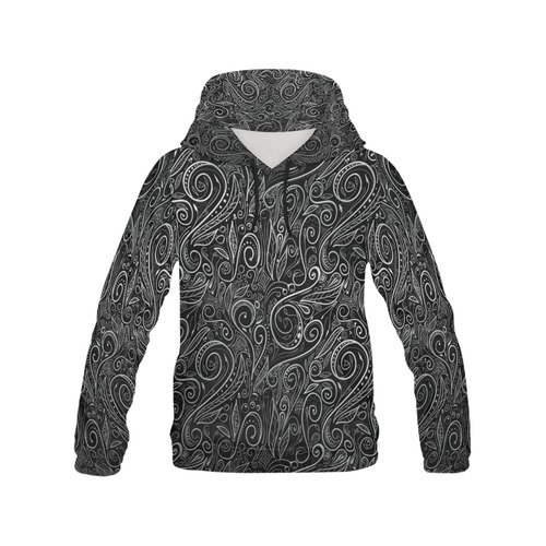 A elegant floral damasks in  silver and black All Over Print Hoodie for Women (USA Size) (Model H13)