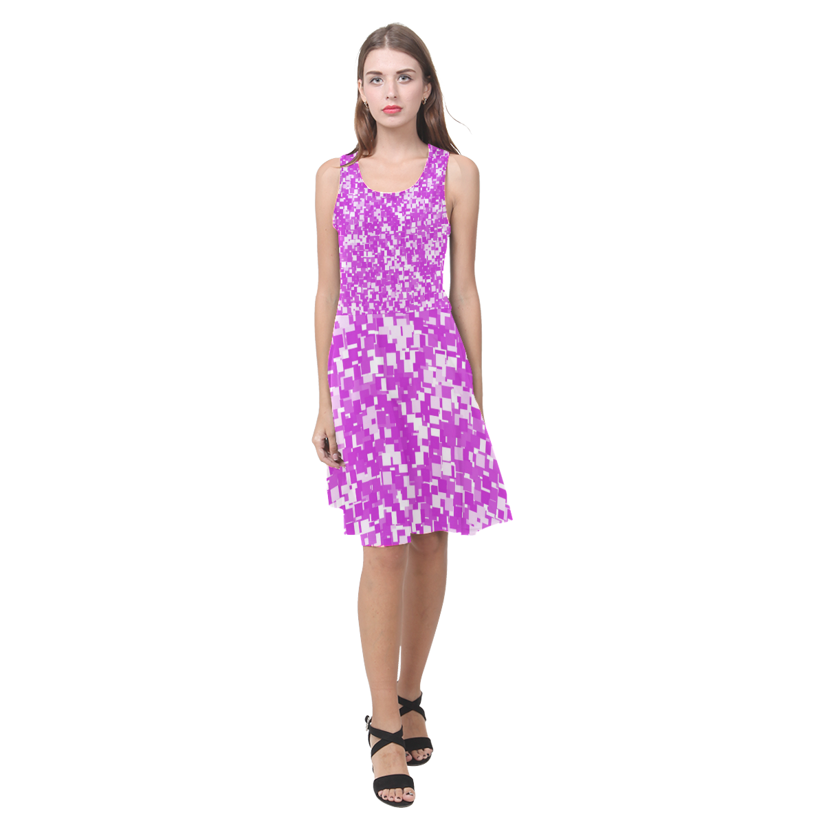 Dazzling Violet Pixels Atalanta Casual Sundress(Model D04)