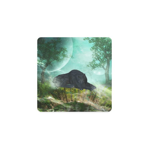 Sleeping wolf in the night Square Coaster