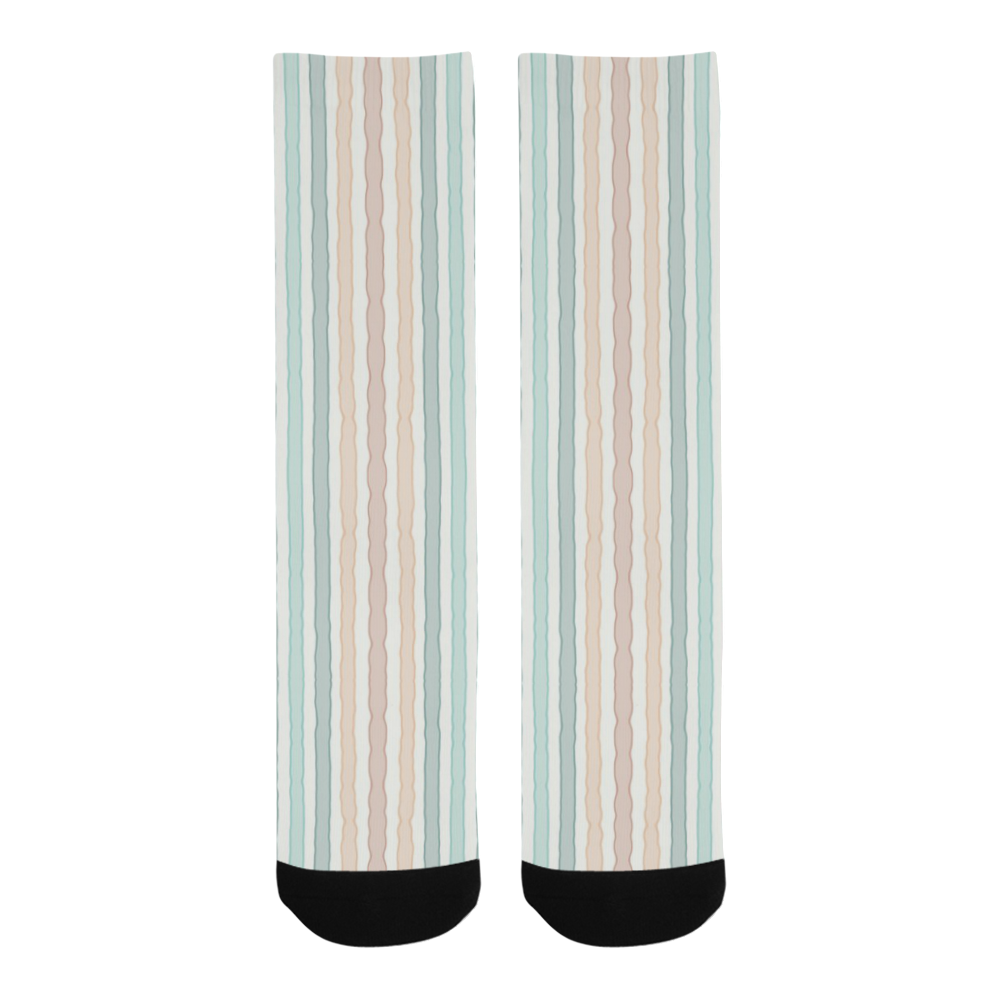 Fun pastel lines in green blue orange and red Trouser Socks