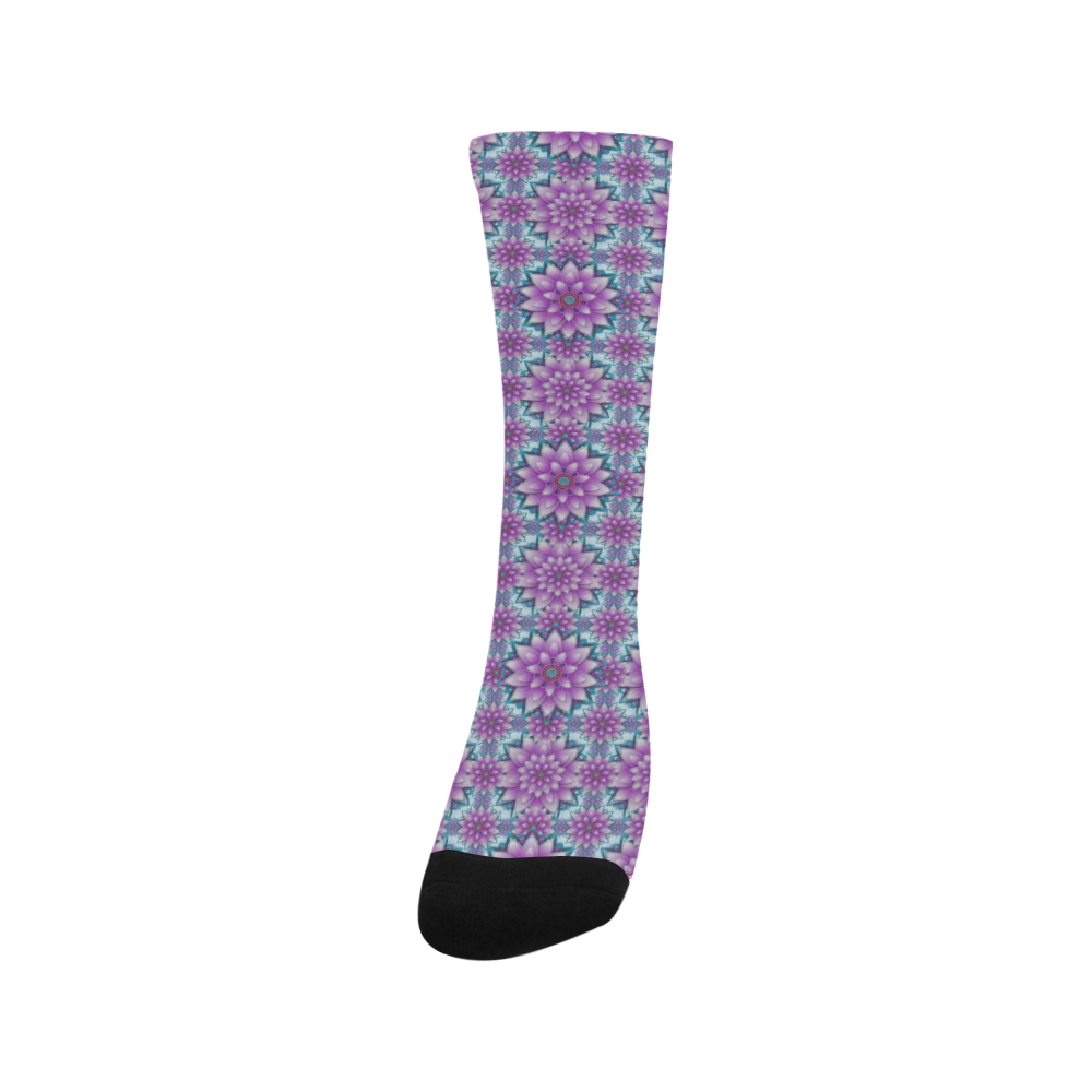 Lotus Flower Pattern, Purple and turquoise Trouser Socks