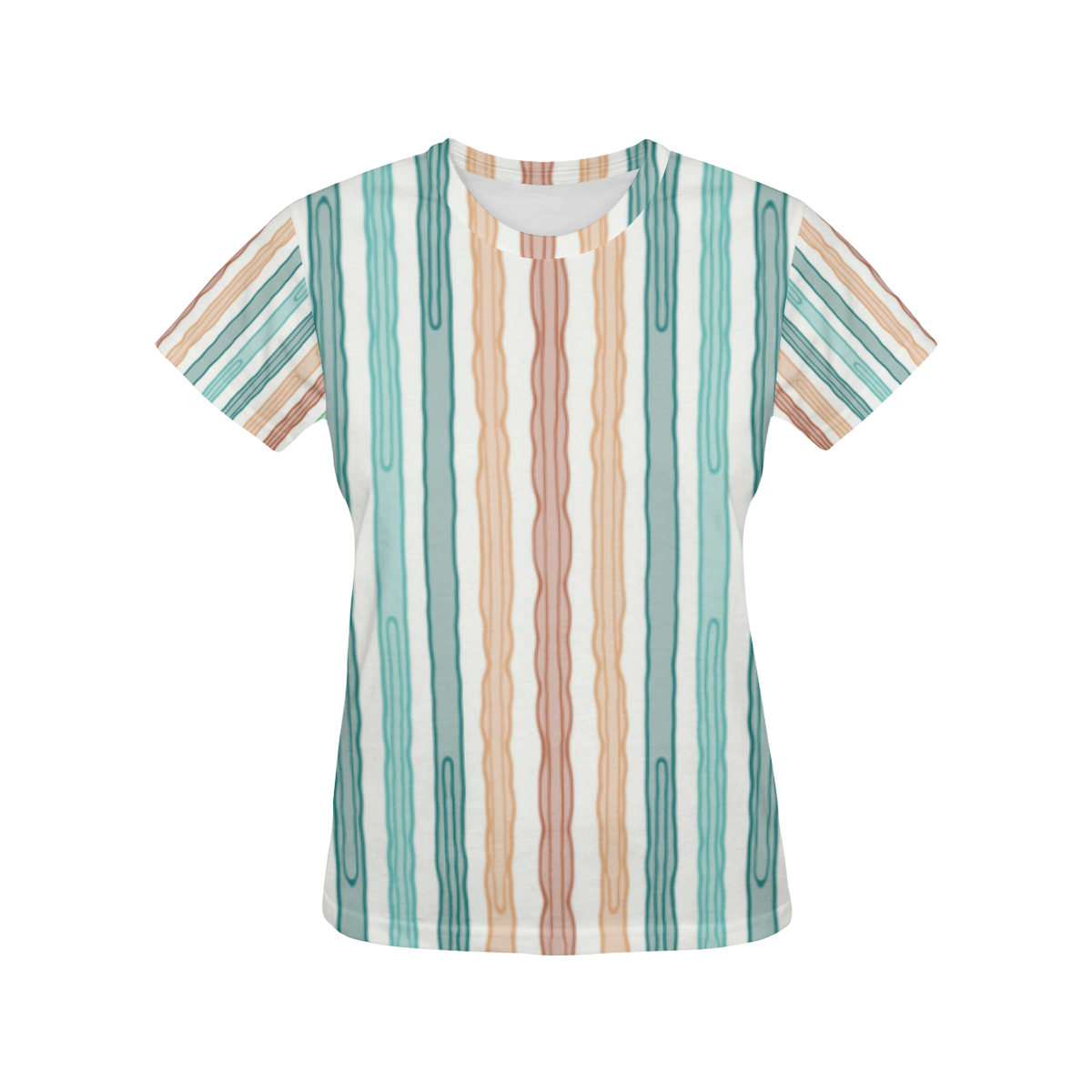 Fun decorative pastel lines, green blue orange red All Over Print T-Shirt for Women (USA Size) (Model T40)