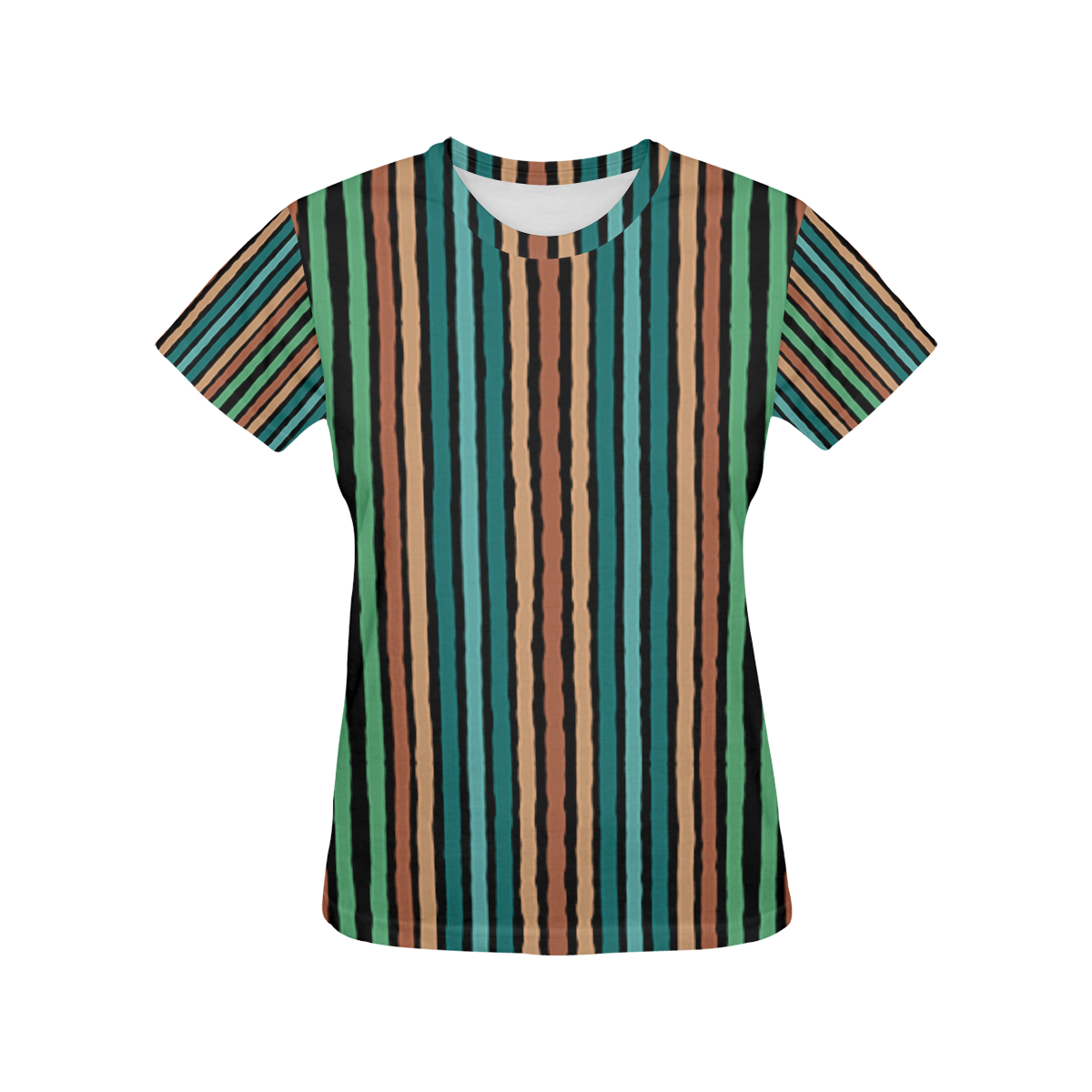 Fun pastel lines in green blue orange and red All Over Print T-Shirt for Women (USA Size) (Model T40)
