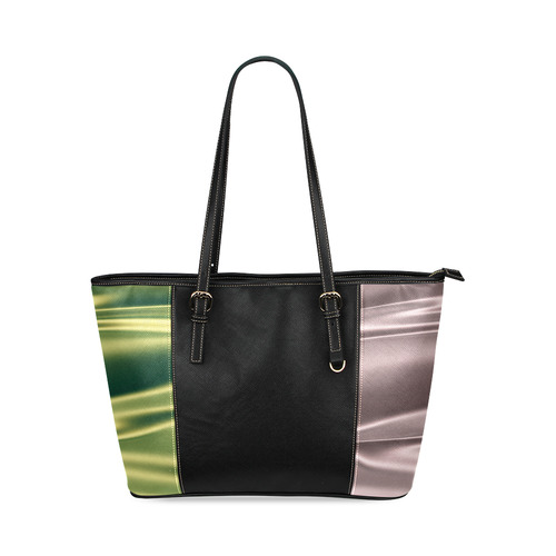 Green and lilac satin 3D texture Black Center Version Leather Tote Bag/Small (Model 1640)