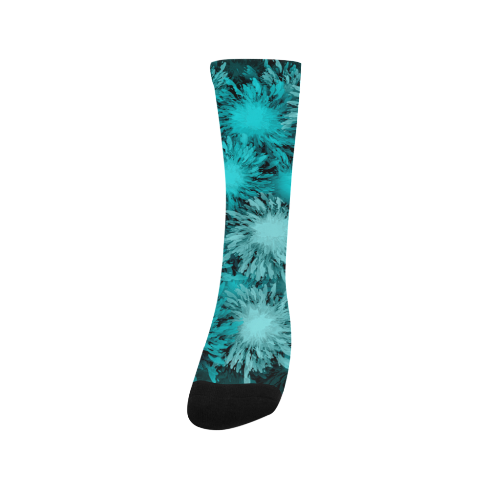 Abstract Turquoise frosty flowers, pattern Trouser Socks
