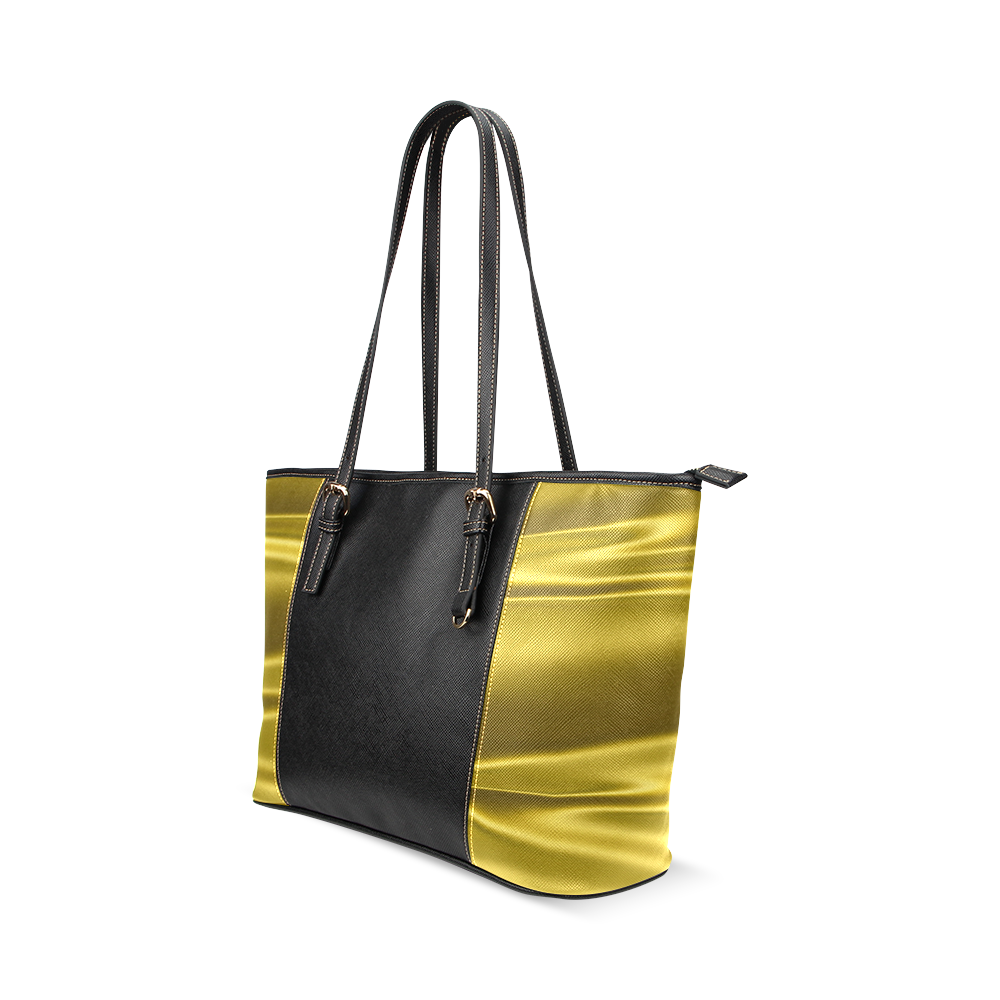 Gold satin 3D texture Black Center Version Leather Tote Bag/Small (Model 1640)