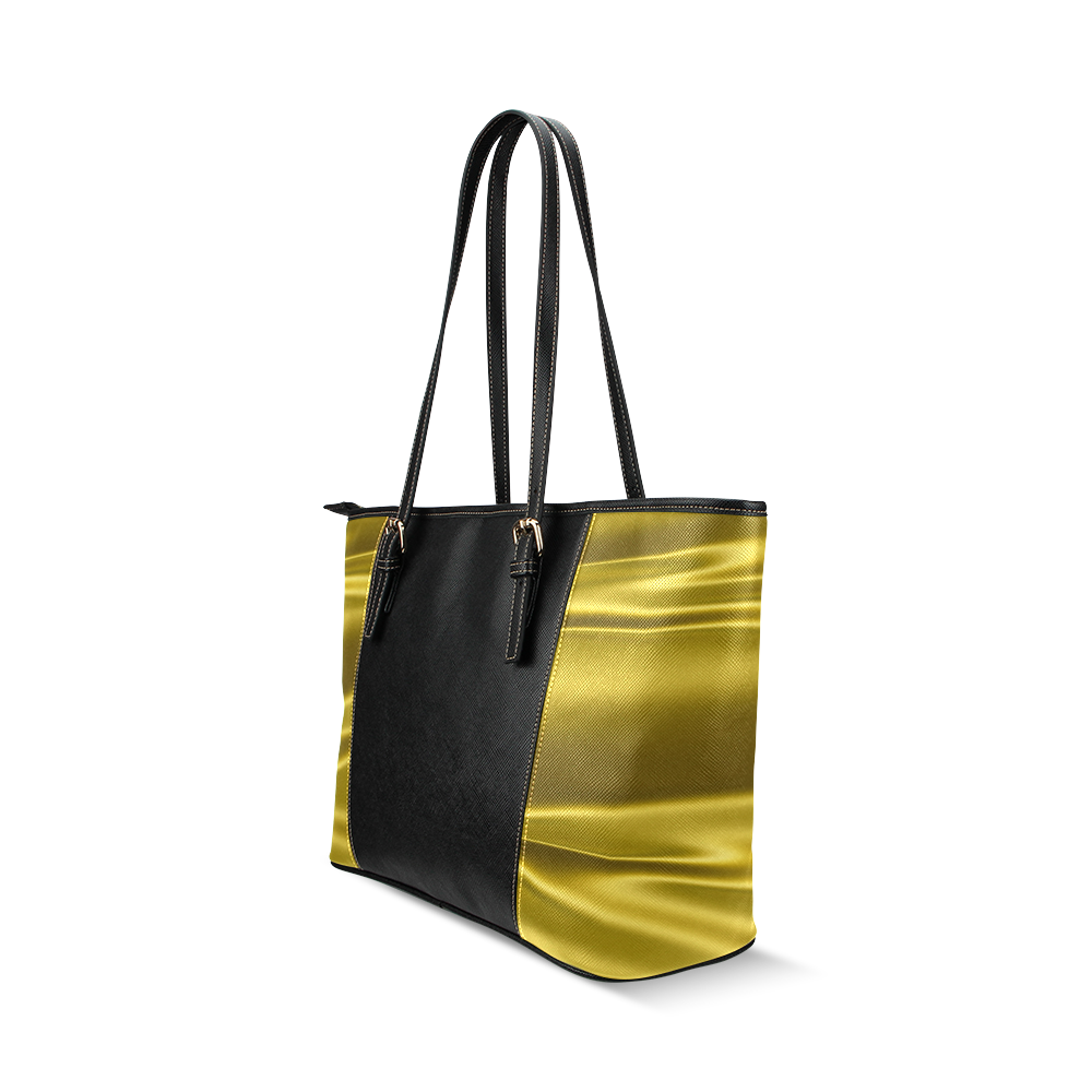 Gold satin 3D texture Black Center Version Leather Tote Bag/Small (Model 1640)