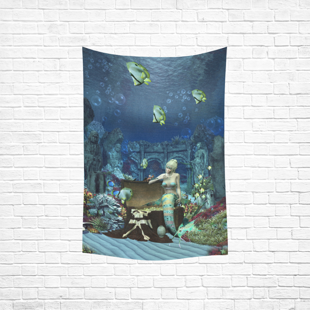 Underwater wold with mermaid Cotton Linen Wall Tapestry 40"x 60"