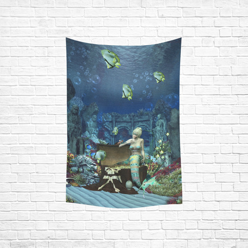 Underwater wold with mermaid Cotton Linen Wall Tapestry 40"x 60"