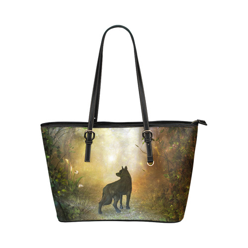 Teh lonely wolf Leather Tote Bag/Large (Model 1651)