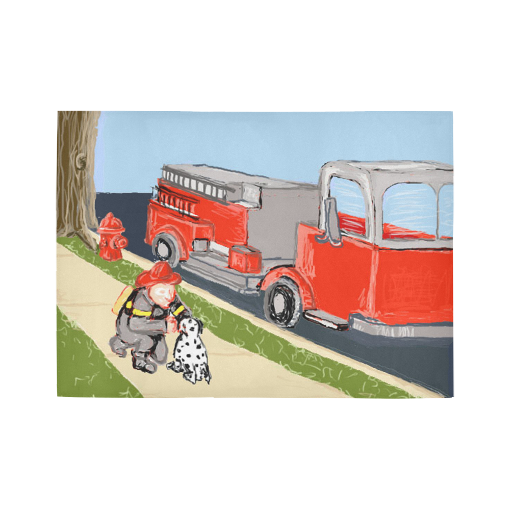 Friendly Fireman And Dalmatian with fire engine truck rug Area Rug7'x5'