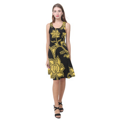 Vintage Floral Primrose Yellow and Black Atalanta Casual Sundress(Model D04)