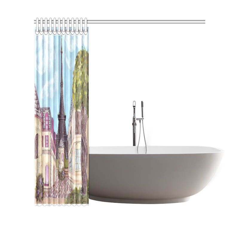 Paris Eiffel Tower inspired landscape cityscape painting on shower curtain Shower Curtain 69"x70"