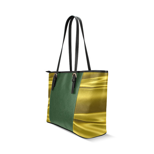 Gold satin 3D texture Green Center Version Leather Tote Bag/Small (Model 1640)