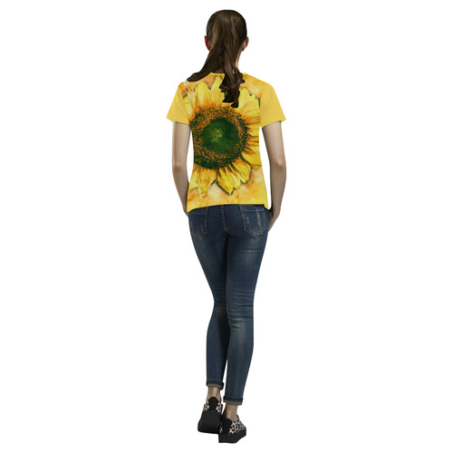 Painting Sunflower - Life is in full bloom All Over Print T-Shirt for Women (USA Size) (Model T40)