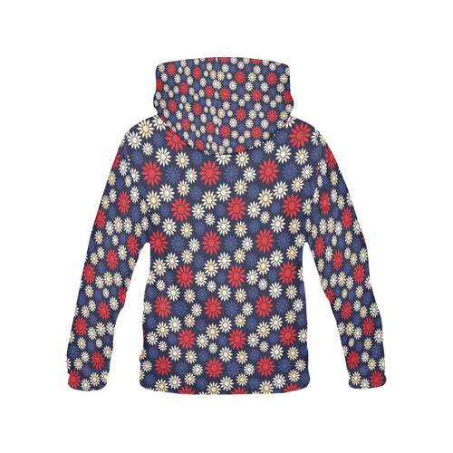 Red Symbolic Camomiles Floral All Over Print Hoodie for Women (USA Size) (Model H13)