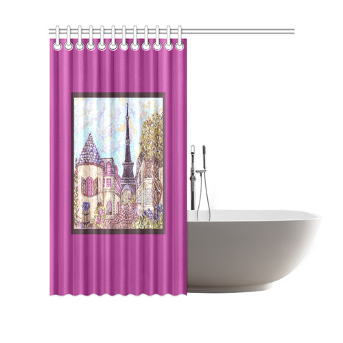 Paris Eiffel Tower inspired pointillism landscape framed orchid border shower curtain Shower Curtain 69"x70"