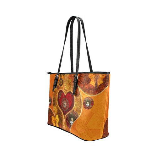Steampunk decorative heart Leather Tote Bag/Large (Model 1651)