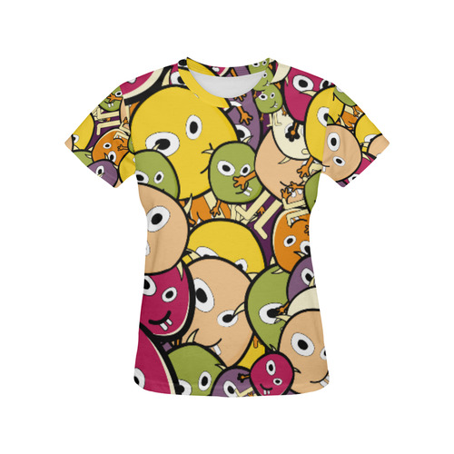 monster colorful doodle All Over Print T-Shirt for Women (USA Size) (Model T40)
