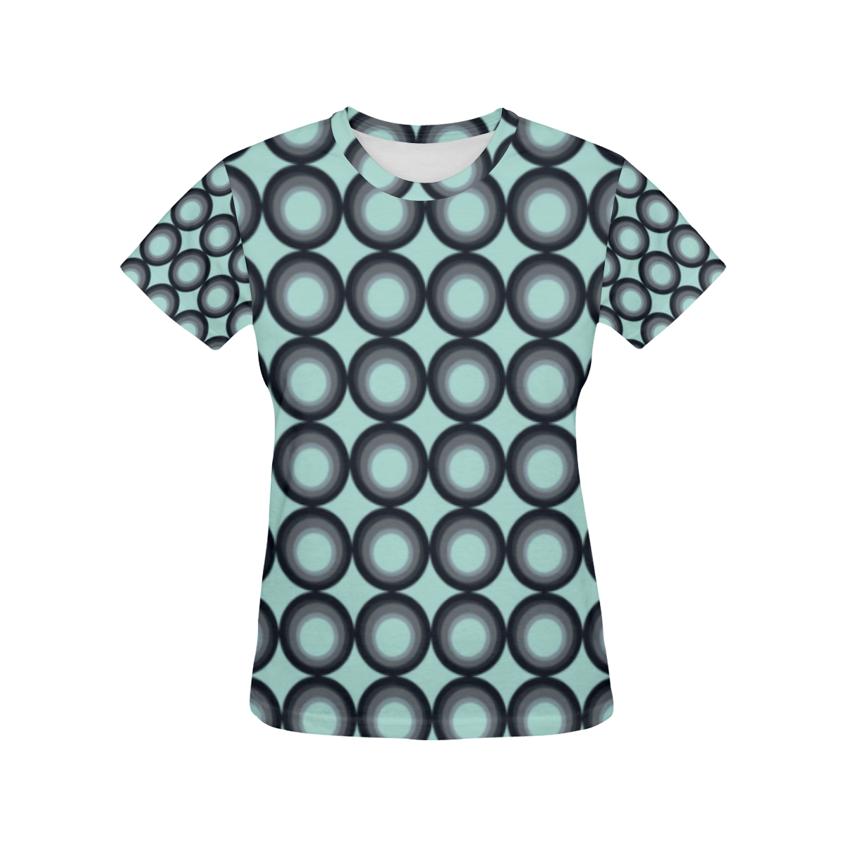 Psychedelic circles,blue vintage pattern style All Over Print T-Shirt for Women (USA Size) (Model T40)