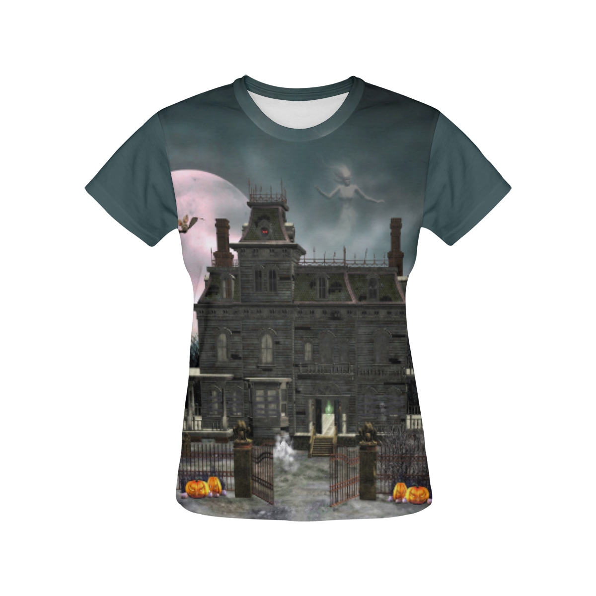 A creepy darkness halloween haunted house All Over Print T-Shirt for Women (USA Size) (Model T40)