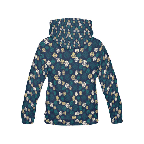 Blue Symbolic Camomiles Floral All Over Print Hoodie for Women (USA Size) (Model H13)