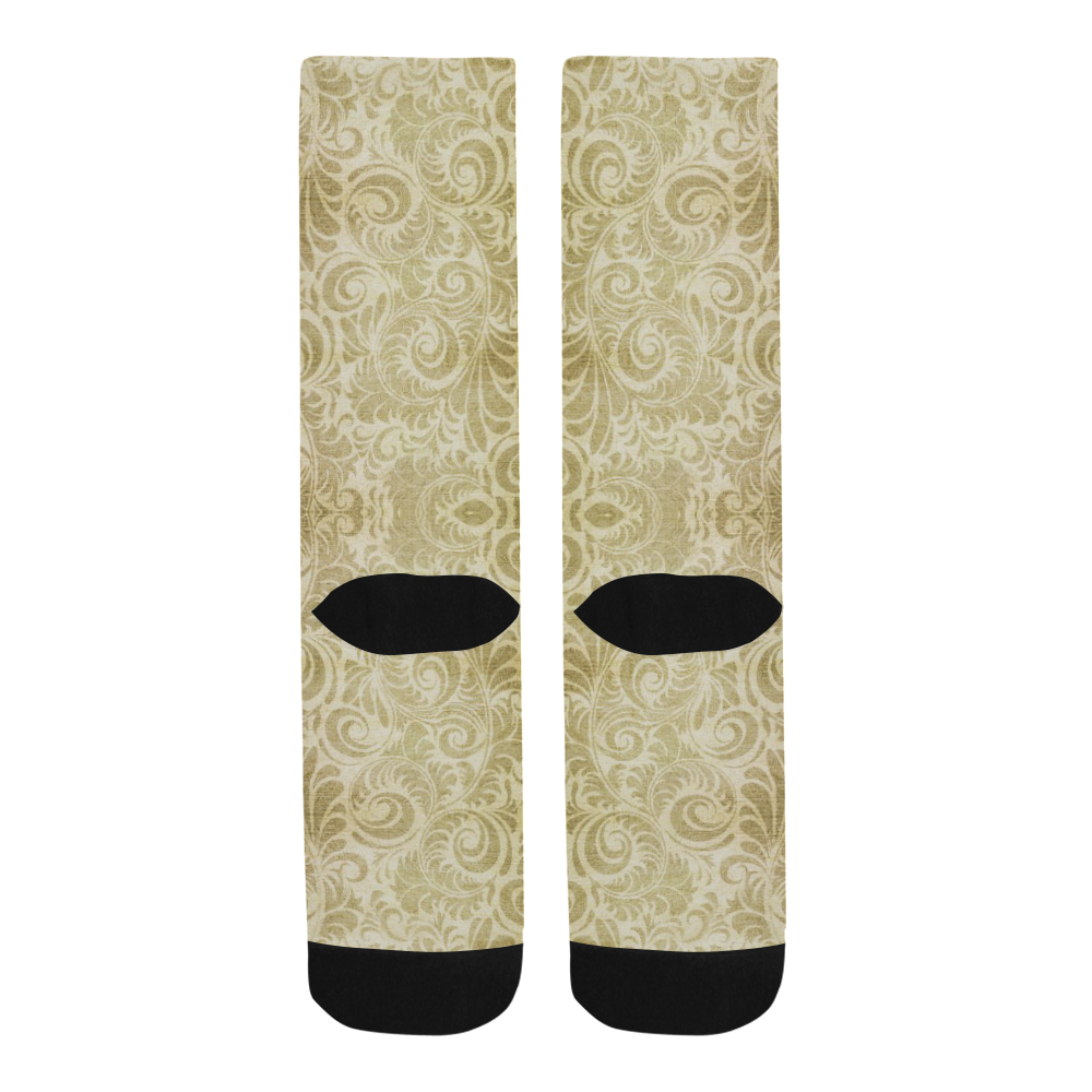 Denim, vintage floral pattern, beige gold yellow Trouser Socks