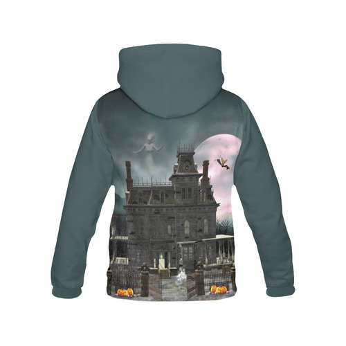 A creepy darkness halloween haunted house All Over Print Hoodie for Women (USA Size) (Model H13)
