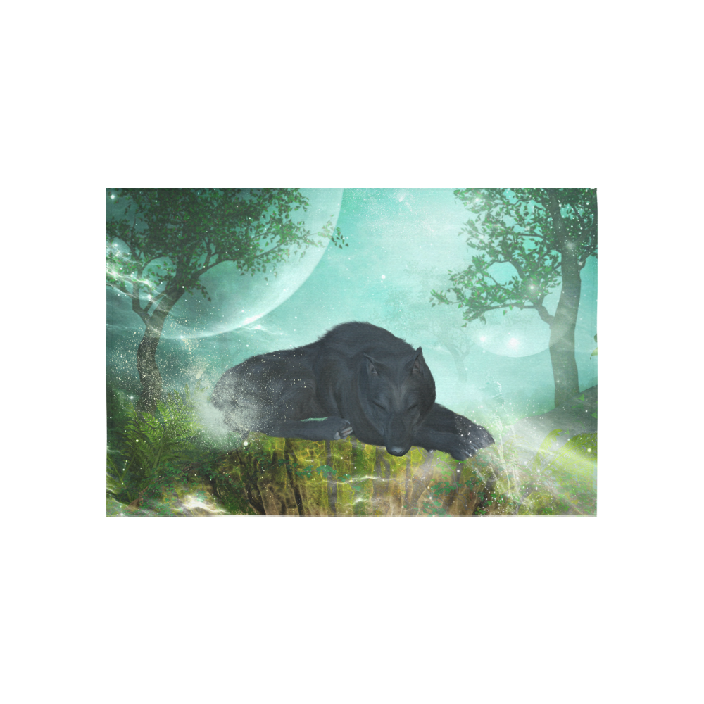 Sleeping wolf in the night Cotton Linen Wall Tapestry 60"x 40"