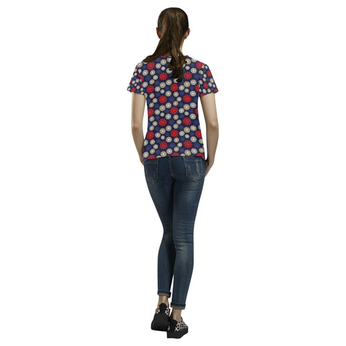 Red Symbolic Camomiles Floral All Over Print T-Shirt for Women (USA Size) (Model T40)