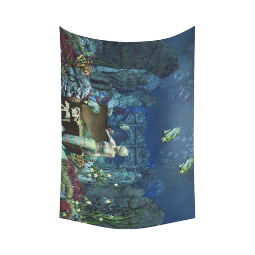 Underwater wold with mermaid Cotton Linen Wall Tapestry 90"x 60"