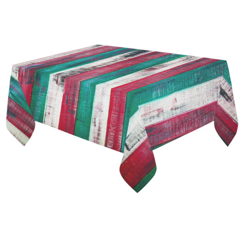 Red, White & Green Cotton Linen Tablecloth 60"x 84"