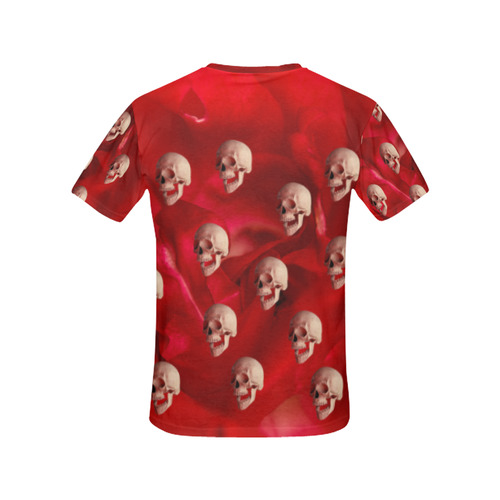 Funny Skull and Red Rose All Over Print T-Shirt for Women (USA Size) (Model T40)