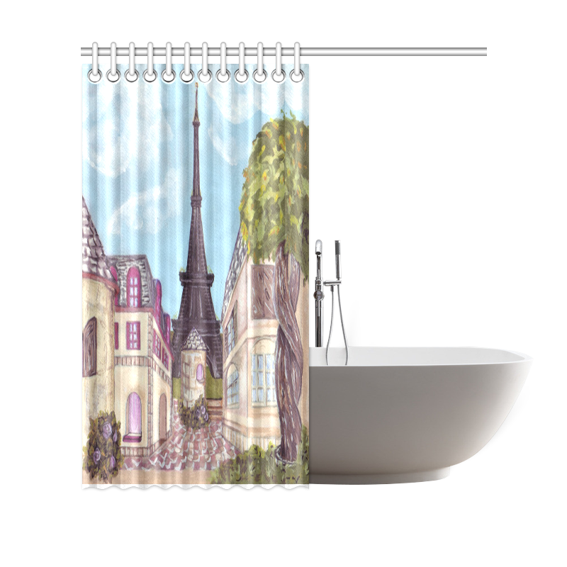 Paris Eiffel Tower inspired landscape cityscape painting on shower curtain Shower Curtain 69"x70"