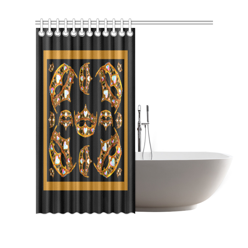 Queen of Hearts Gold Crown Tiara scattered pattern black background shower curtain Shower Curtain 69"x70"