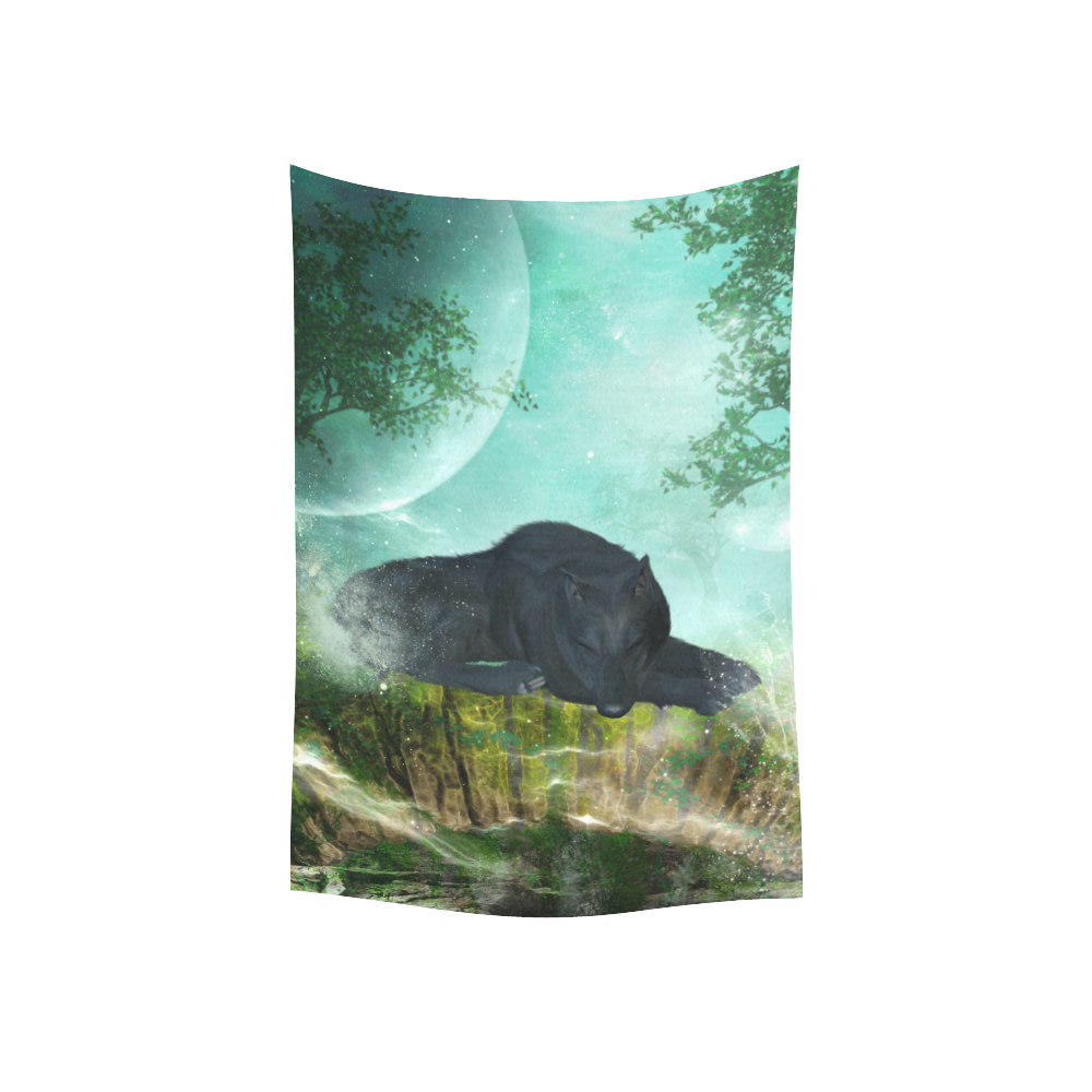 Sleeping wolf in the night Cotton Linen Wall Tapestry 40"x 60"