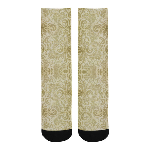 Denim, vintage floral pattern, beige gold yellow Trouser Socks