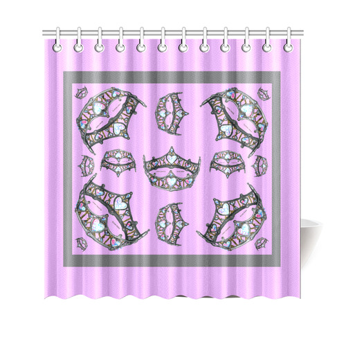 Queen of Hearts Silver Crown Tiara scattered pattern pink lilac background shower curtain Shower Curtain 69"x70"