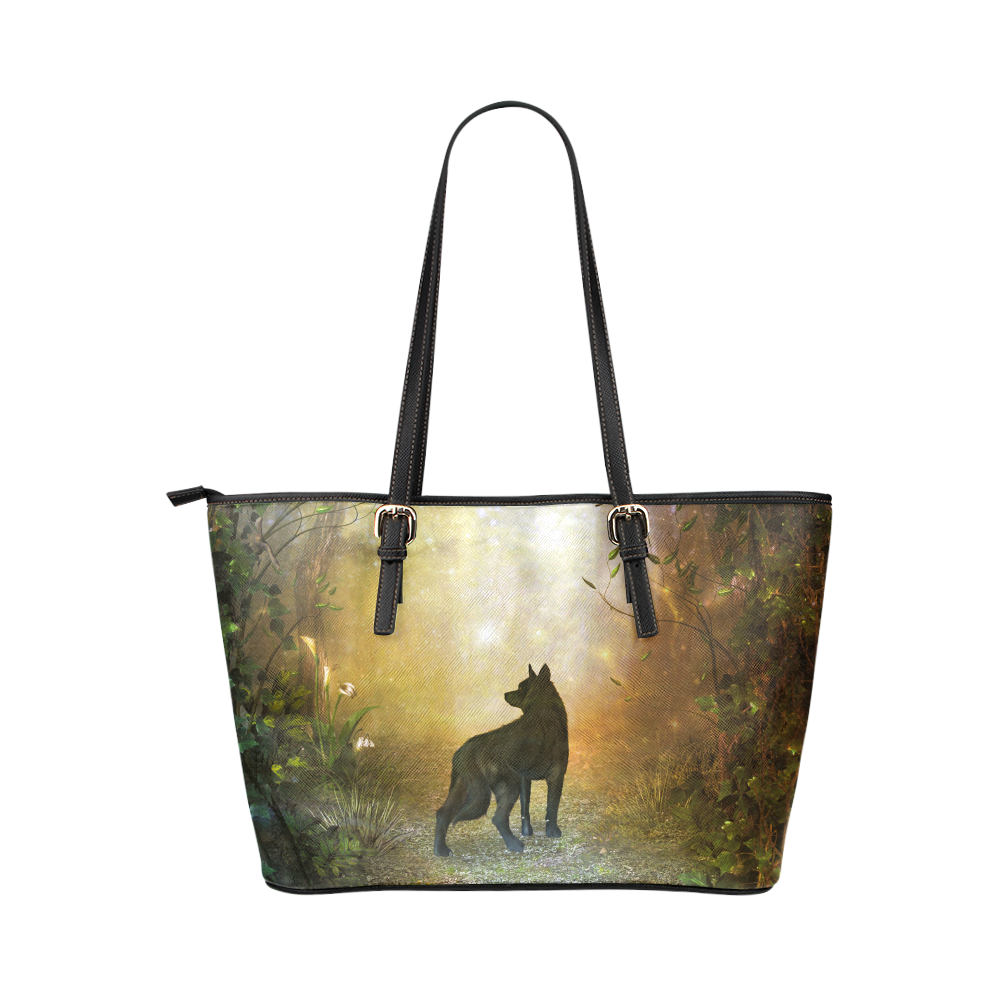 Teh lonely wolf Leather Tote Bag/Large (Model 1651)