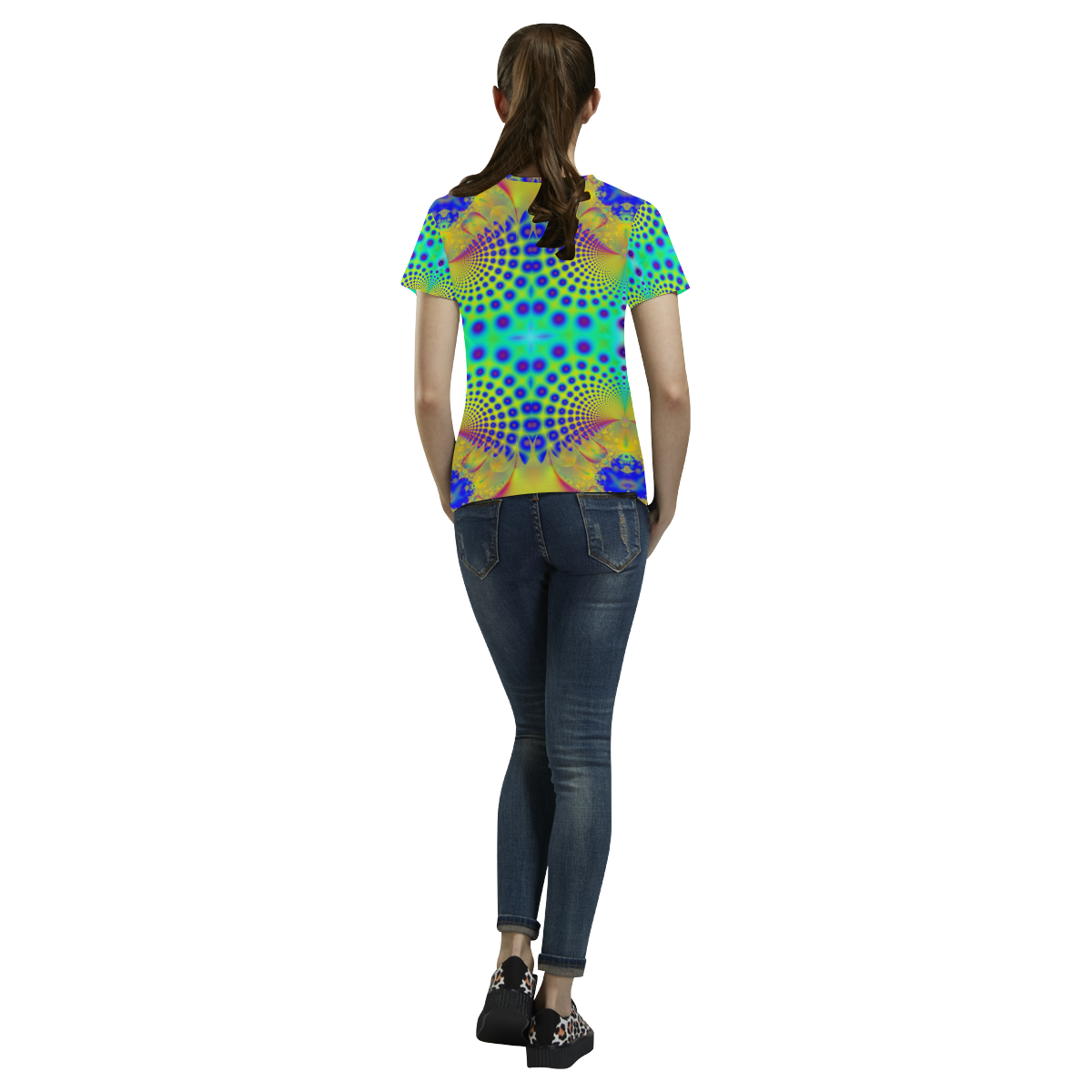 Ocean Shells and Purple Bubbles Fractal Abstract All Over Print T-Shirt for Women (USA Size) (Model T40)