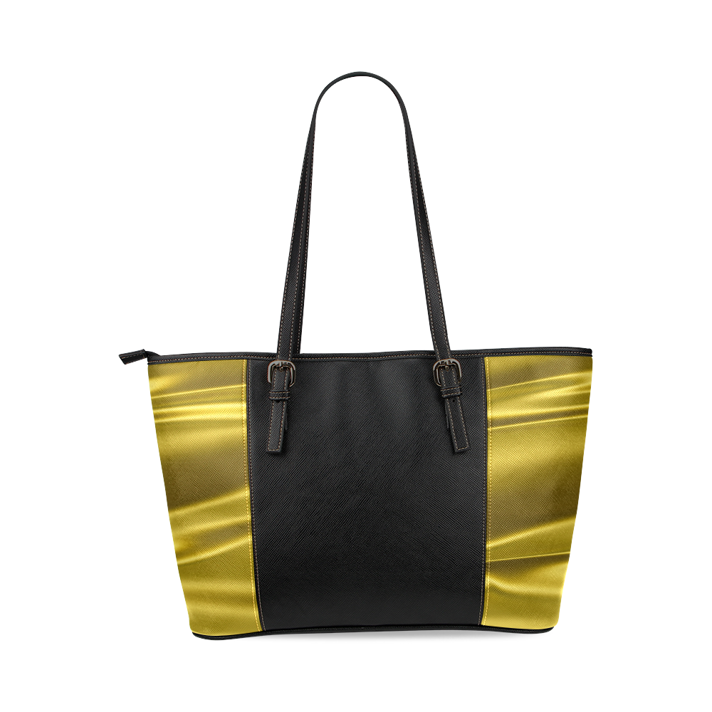 Gold satin 3D texture Black Center Version Leather Tote Bag/Small (Model 1640)
