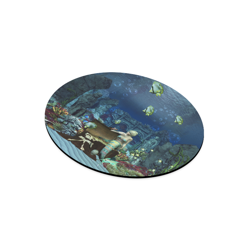 Underwater wold with mermaid Round Mousepad