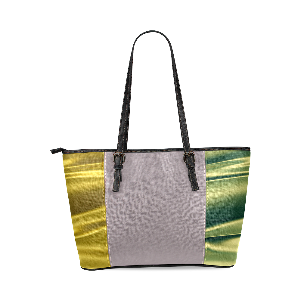 Green and gold satin 3D texture Lilac Center Version Leather Tote Bag/Small (Model 1640)