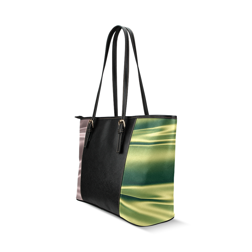 Green and lilac satin 3D texture Black Center Version Leather Tote Bag/Small (Model 1640)